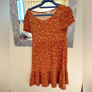 Boho orange pink flowered dress